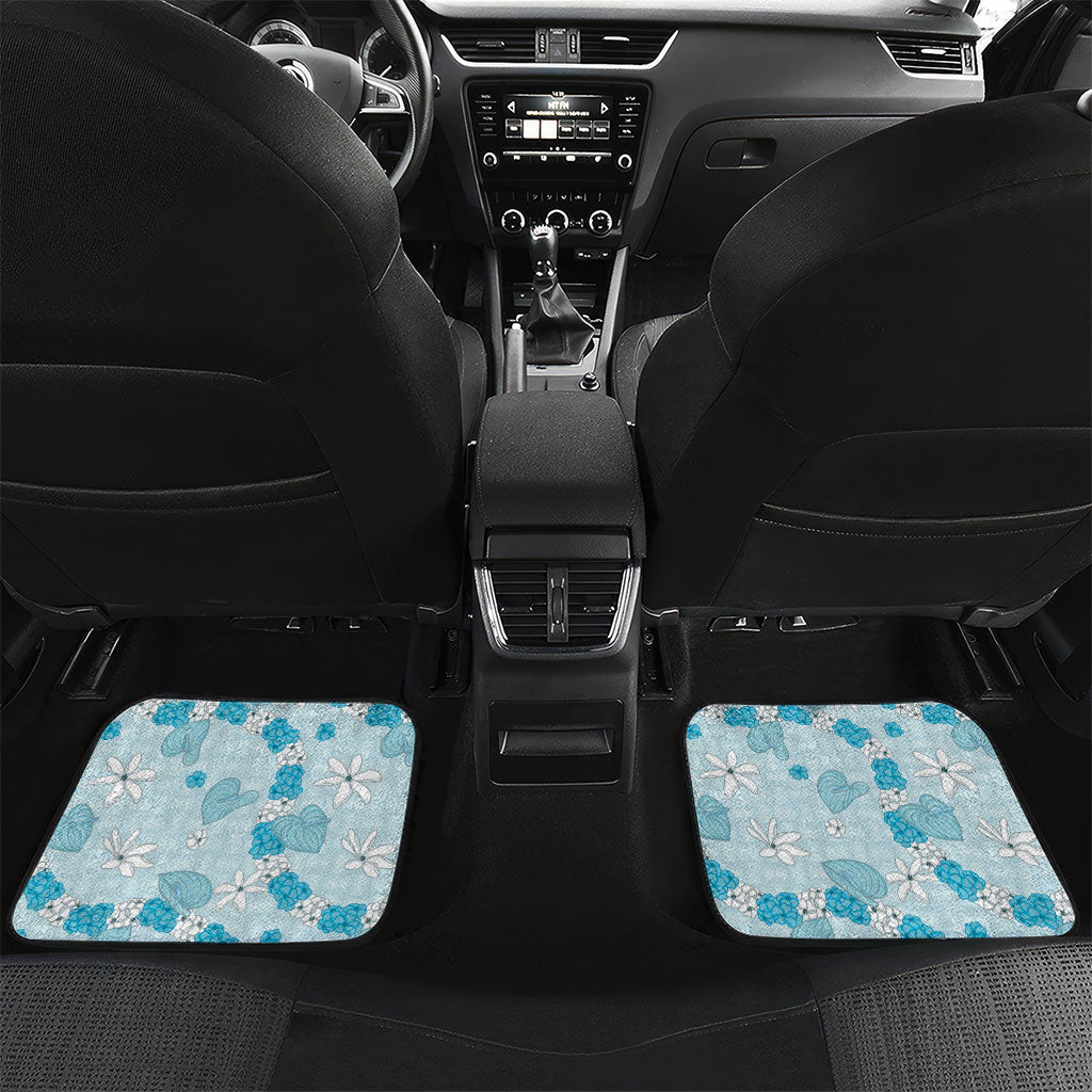 Hawaii Anthurium Tiare Pikake Lei Car Mats UliUli Lauhala Art Pattern LT01 Set 2pcs - Back Blue - Polynesian Pride