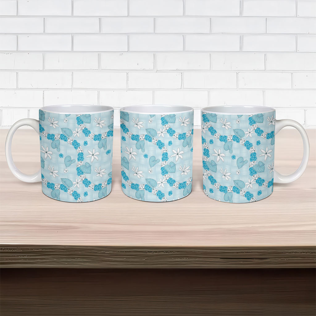 Hawaii Anthurium Tiare Pikake Lei Ceramic Mug UliUli Lauhala Art Pattern LT01 - Polynesian Pride