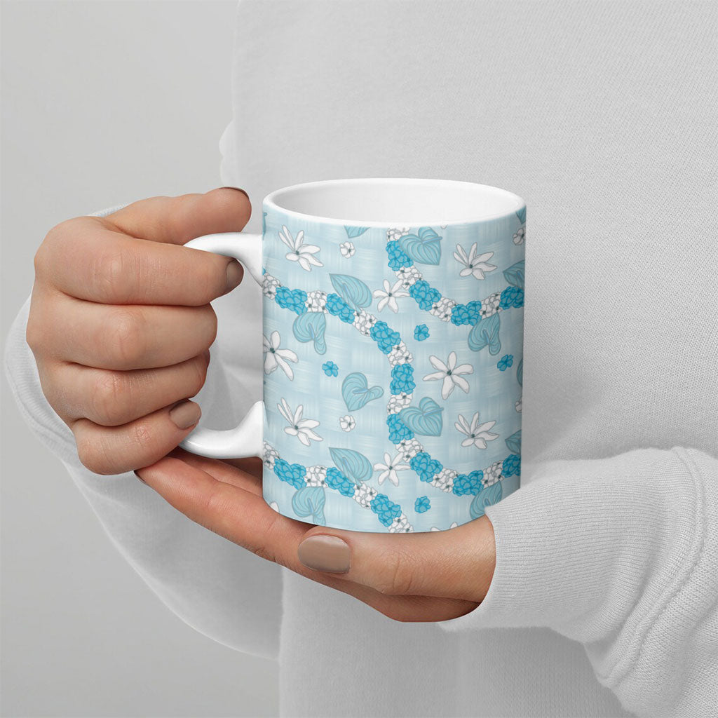 Hawaii Anthurium Tiare Pikake Lei Ceramic Mug UliUli Lauhala Art Pattern LT01 - Polynesian Pride