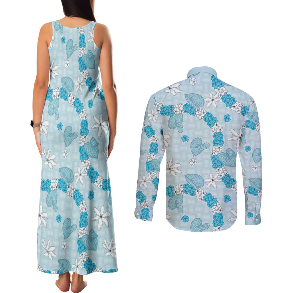 Hawaii Anthurium Tiare Pikake Lei Couples Matching Tank Maxi Dress and Long Sleeve Button Shirt UliUli Lauhala Art Pattern LT01 - Polynesian Pride