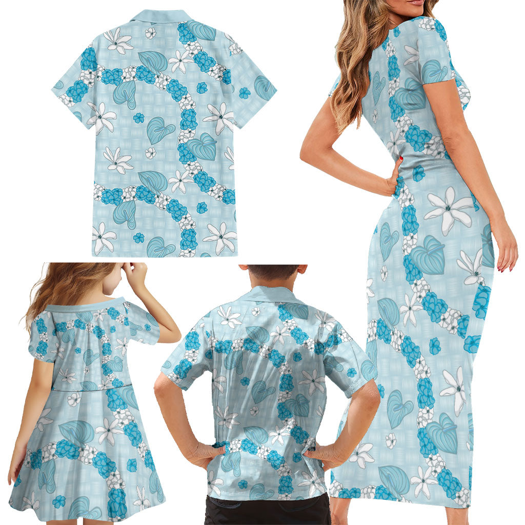 Hawaii Anthurium Tiare Pikake Lei Family Matching Short Sleeve Bodycon Dress and Hawaiian Shirt UliUli Lauhala Art Pattern