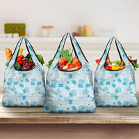 Hawaii Anthurium Tiare Pikake Lei Grocery Bag UliUli Lauhala Art Pattern LT01 3-pack One Size Blue - Polynesian Pride