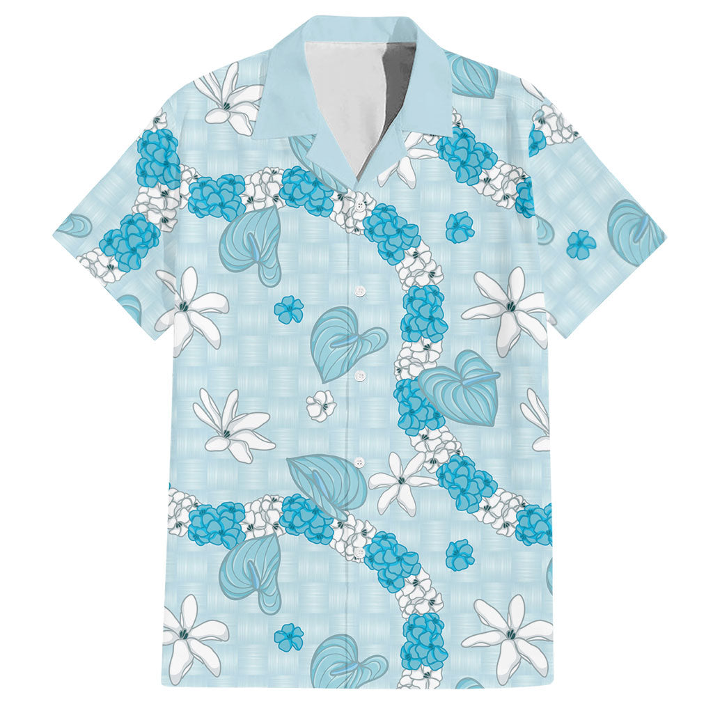 Hawaii Anthurium Tiare Pikake Lei Hawaiian Shirt UliUli Lauhala Art Pattern LT01 Blue - Polynesian Pride