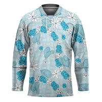 Hawaii Anthurium Tiare Pikake Lei Hockey Jersey UliUli Lauhala Art Pattern LT01 Unisex Blue - Polynesian Pride