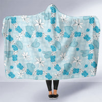 Hawaii Anthurium Tiare Pikake Lei Hooded Blanket UliUli Lauhala Art Pattern LT01 One Size Blue - Polynesian Pride