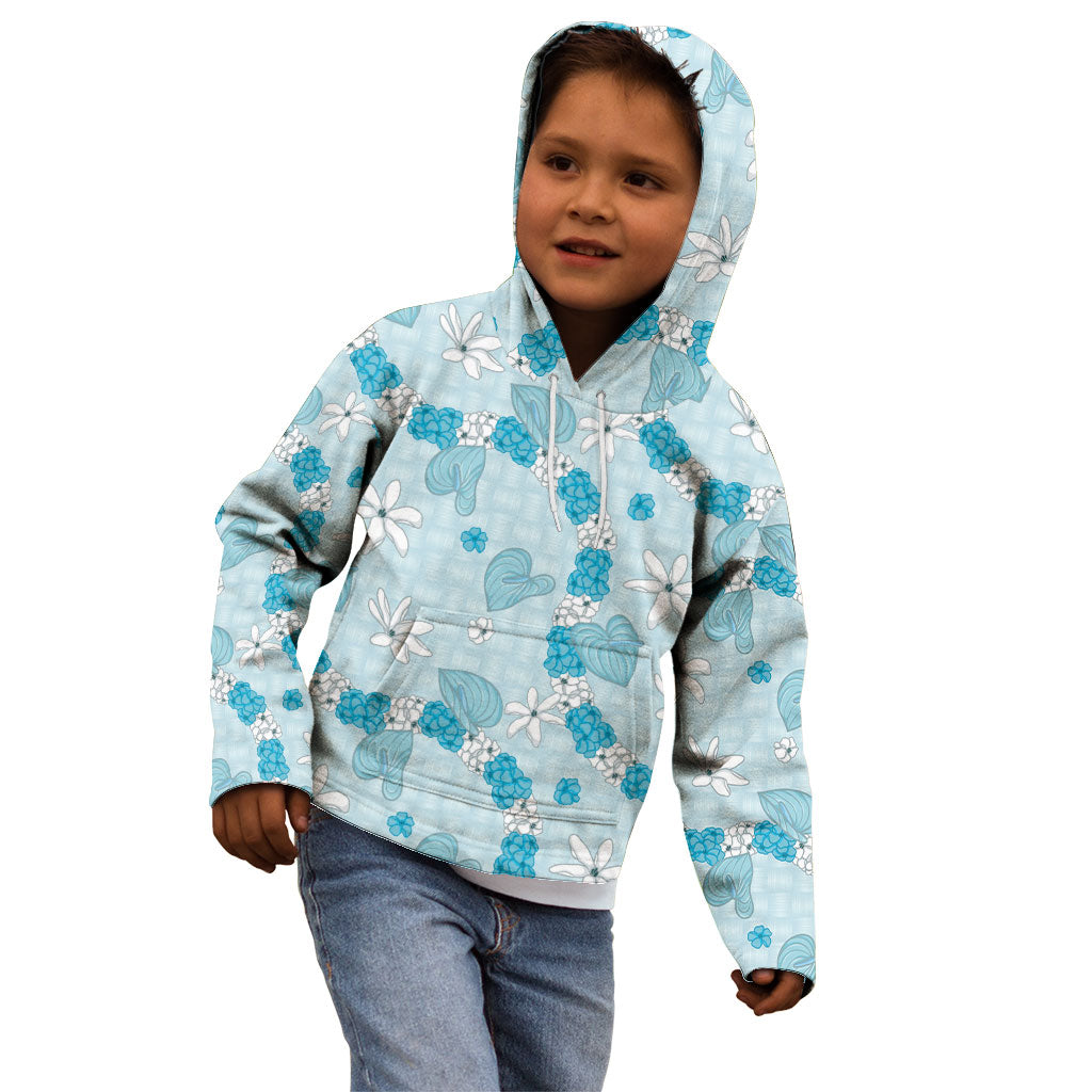 Hawaii Anthurium Tiare Pikake Lei Kid Hoodie UliUli Lauhala Art Pattern LT01 - Polynesian Pride