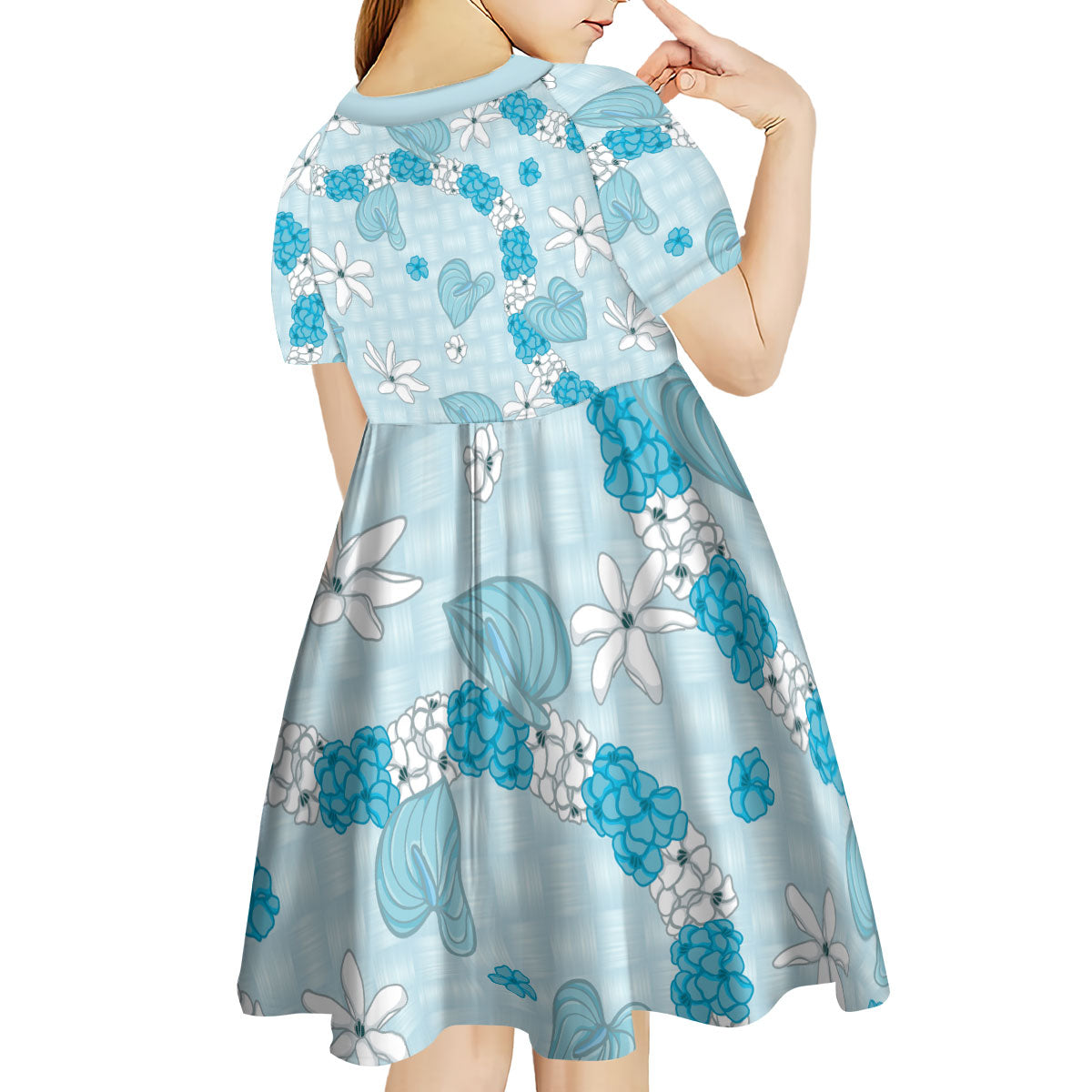 Hawaii Anthurium Tiare Pikake Lei Kid Short Sleeve Dress UliUli Lauhala Art Pattern LT01 - Polynesian Pride