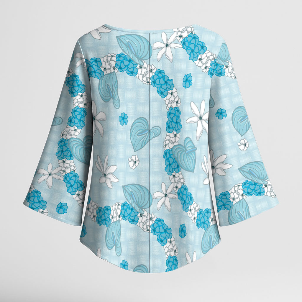 Hawaii Anthurium Tiare Pikake Lei Kimono Sleeve Blouse UliUli Lauhala Art Pattern LT01 - Polynesian Pride