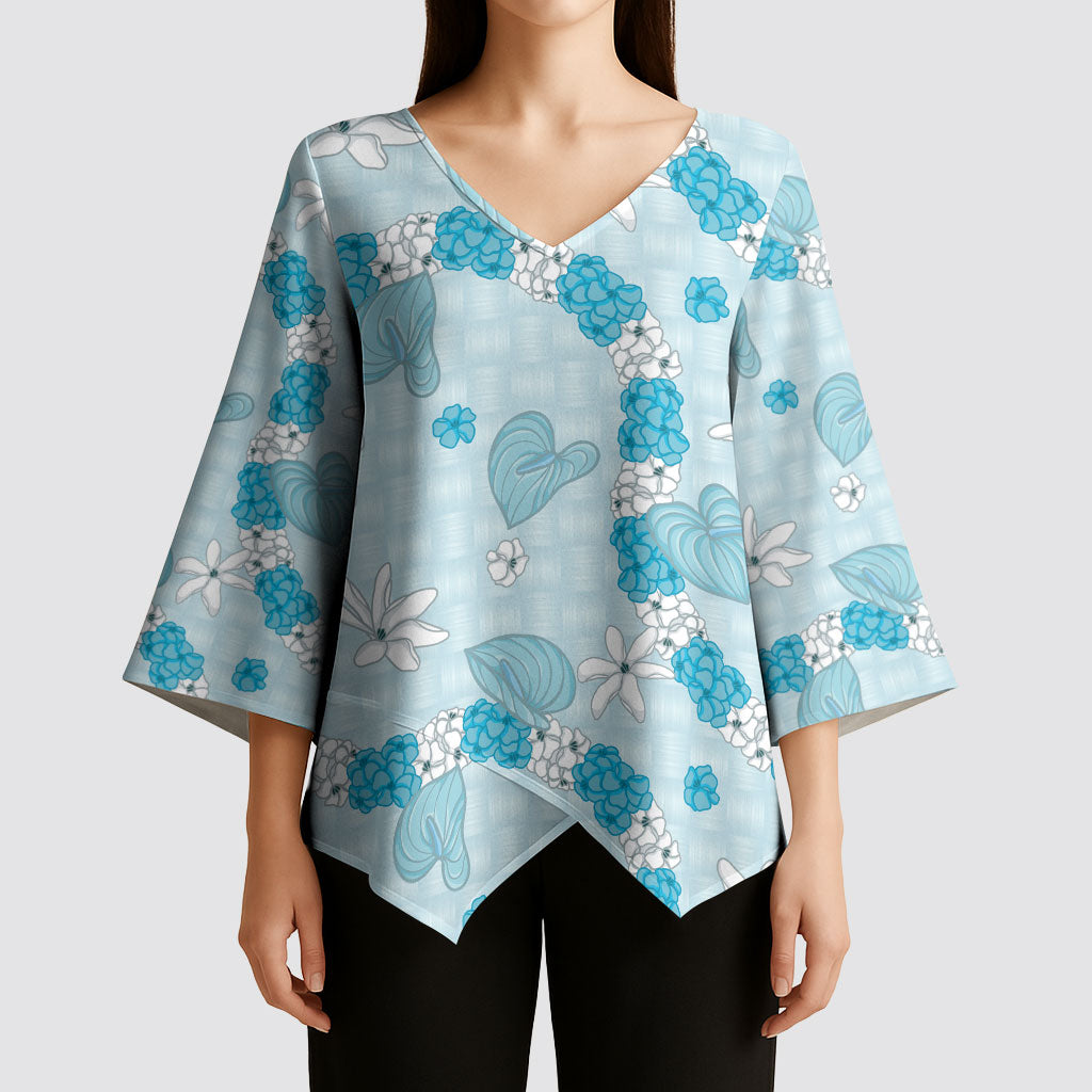 Hawaii Anthurium Tiare Pikake Lei Kimono Sleeve Blouse UliUli Lauhala Art Pattern LT01 - Polynesian Pride