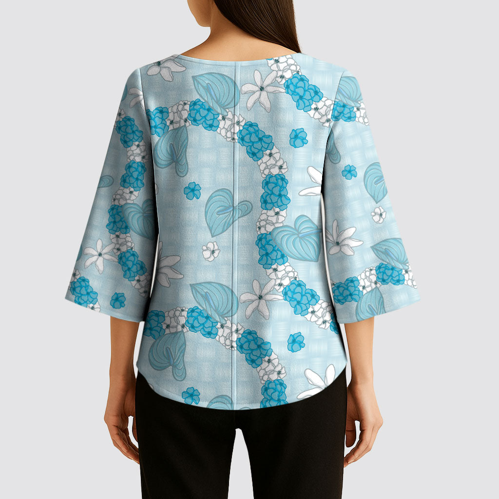 Hawaii Anthurium Tiare Pikake Lei Kimono Sleeve Blouse UliUli Lauhala Art Pattern LT01 - Polynesian Pride