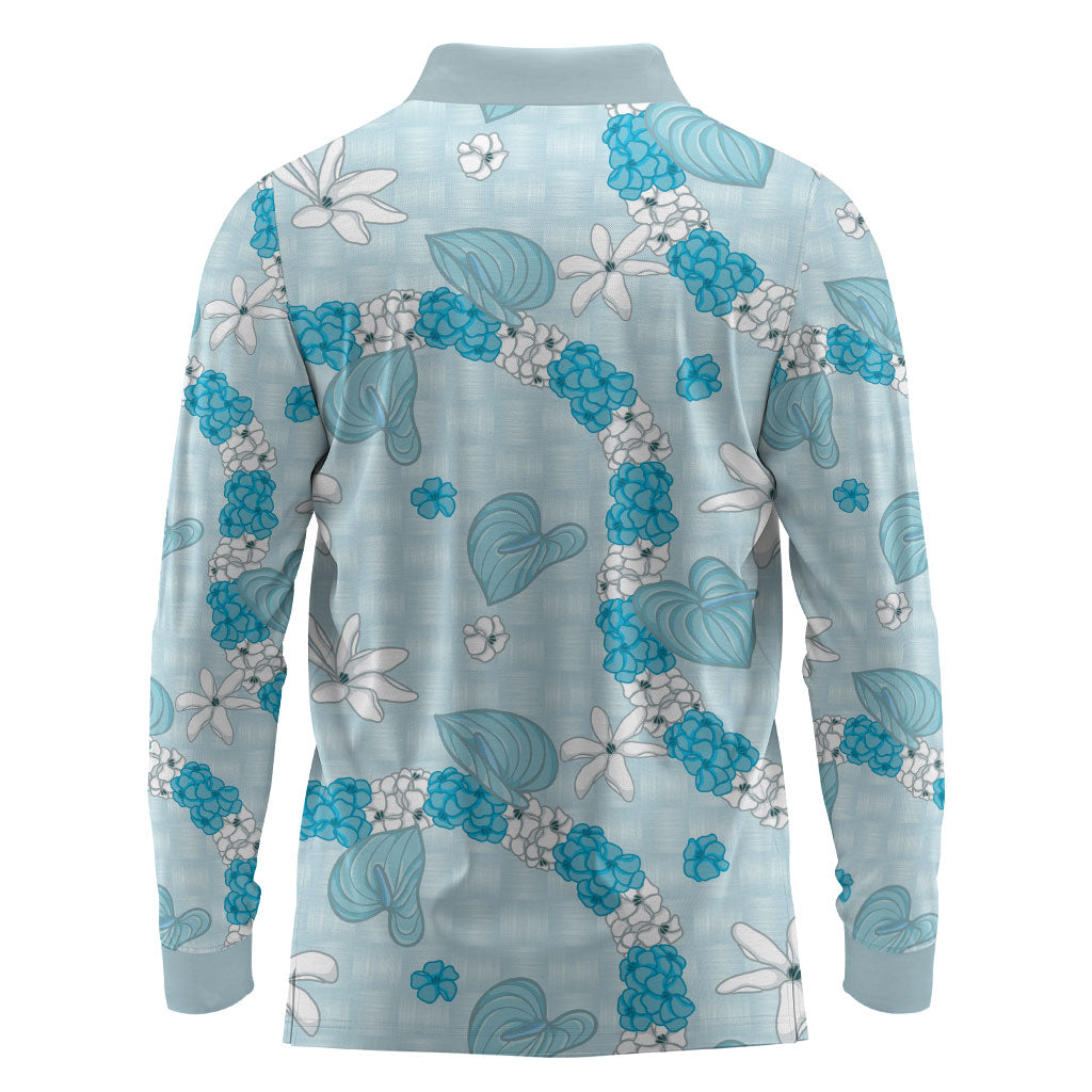 Hawaii Anthurium Tiare Pikake Lei Long Sleeve Polo Shirt UliUli Lauhala Art Pattern LT01 - Polynesian Pride