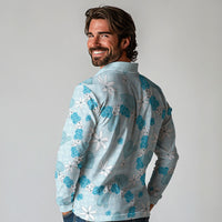 Hawaii Anthurium Tiare Pikake Lei Long Sleeve Polo Shirt UliUli Lauhala Art Pattern LT01 - Polynesian Pride