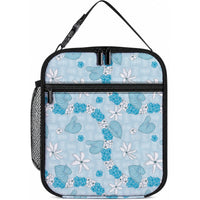 Hawaii Anthurium Tiare Pikake Lei Lunch Bag UliUli Lauhala Art Pattern LT01 10.2 × 8.3 × 4.3 inch Blue - Polynesian Pride