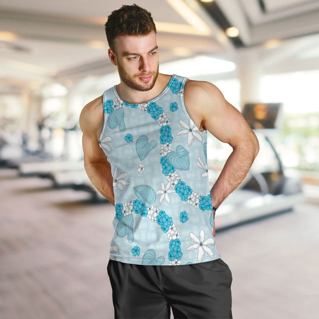 Hawaii Anthurium Tiare Pikake Lei Men Tank Top UliUli Lauhala Art Pattern