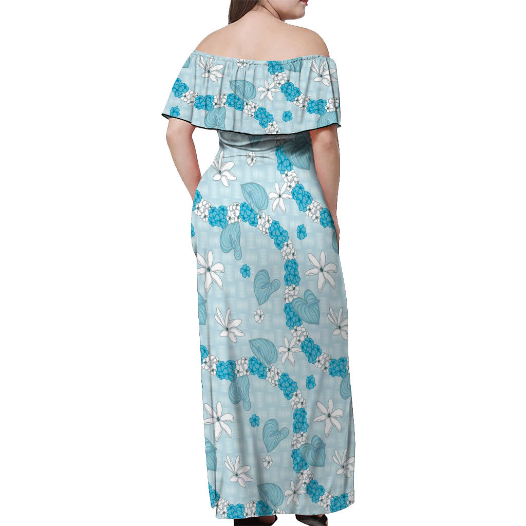 Hawaii Anthurium Tiare Pikake Lei Off Shoulder Maxi Dress UliUli Lauhala Art Pattern LT01 - Polynesian Pride