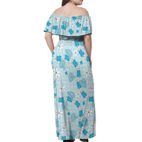 Hawaii Anthurium Tiare Pikake Lei Off Shoulder Maxi Dress UliUli Lauhala Art Pattern LT01 - Polynesian Pride