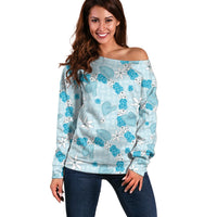 Hawaii Anthurium Tiare Pikake Lei Off Shoulder Sweater UliUli Lauhala Art Pattern
