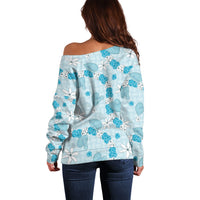 Hawaii Anthurium Tiare Pikake Lei Off Shoulder Sweater UliUli Lauhala Art Pattern