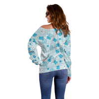 Hawaii Anthurium Tiare Pikake Lei Off Shoulder Sweater UliUli Lauhala Art Pattern