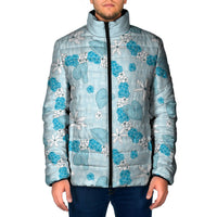 Hawaii Anthurium Tiare Pikake Lei Padded Jacket UliUli Lauhala Art Pattern LT01 Men Blue - Polynesian Pride