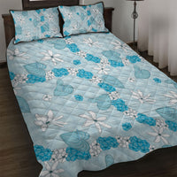 Hawaii Anthurium Tiare Pikake Lei Quilt Bed Set UliUli Lauhala Art Pattern LT01 Blue - Polynesian Pride