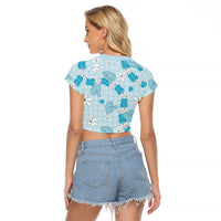 Hawaii Anthurium Tiare Pikake Lei Raglan Cropped T Shirt UliUli Lauhala Art Pattern LT01 - Polynesian Pride