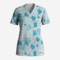 Hawaii Anthurium Tiare Pikake Lei Scrub Top UliUli Lauhala Art Pattern