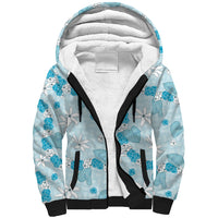 Hawaii Anthurium Tiare Pikake Lei Sherpa Hoodie UliUli Lauhala Art Pattern LT01 Unisex Blue - Polynesian Pride