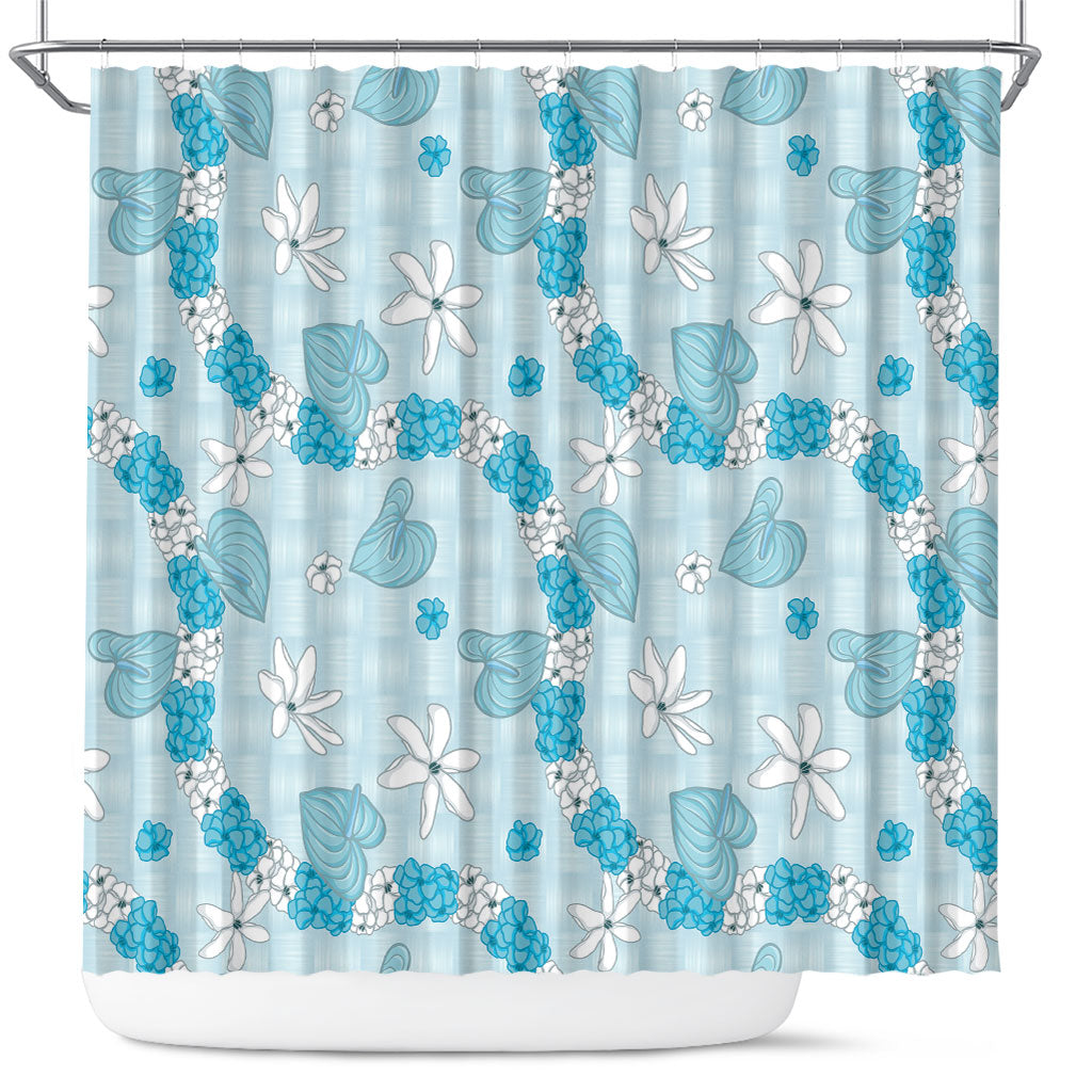 Hawaii Anthurium Tiare Pikake Lei Shower Curtain UliUli Lauhala Art Pattern LT01 Blue - Polynesian Pride