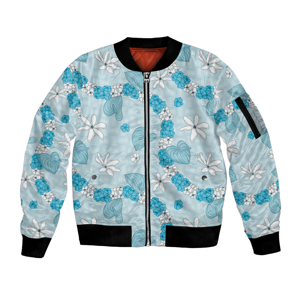 Hawaii Anthurium Tiare Pikake Lei Sleeve Zip Bomber Jacket UliUli Lauhala Art Pattern