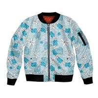 Hawaii Anthurium Tiare Pikake Lei Sleeve Zip Bomber Jacket UliUli Lauhala Art Pattern