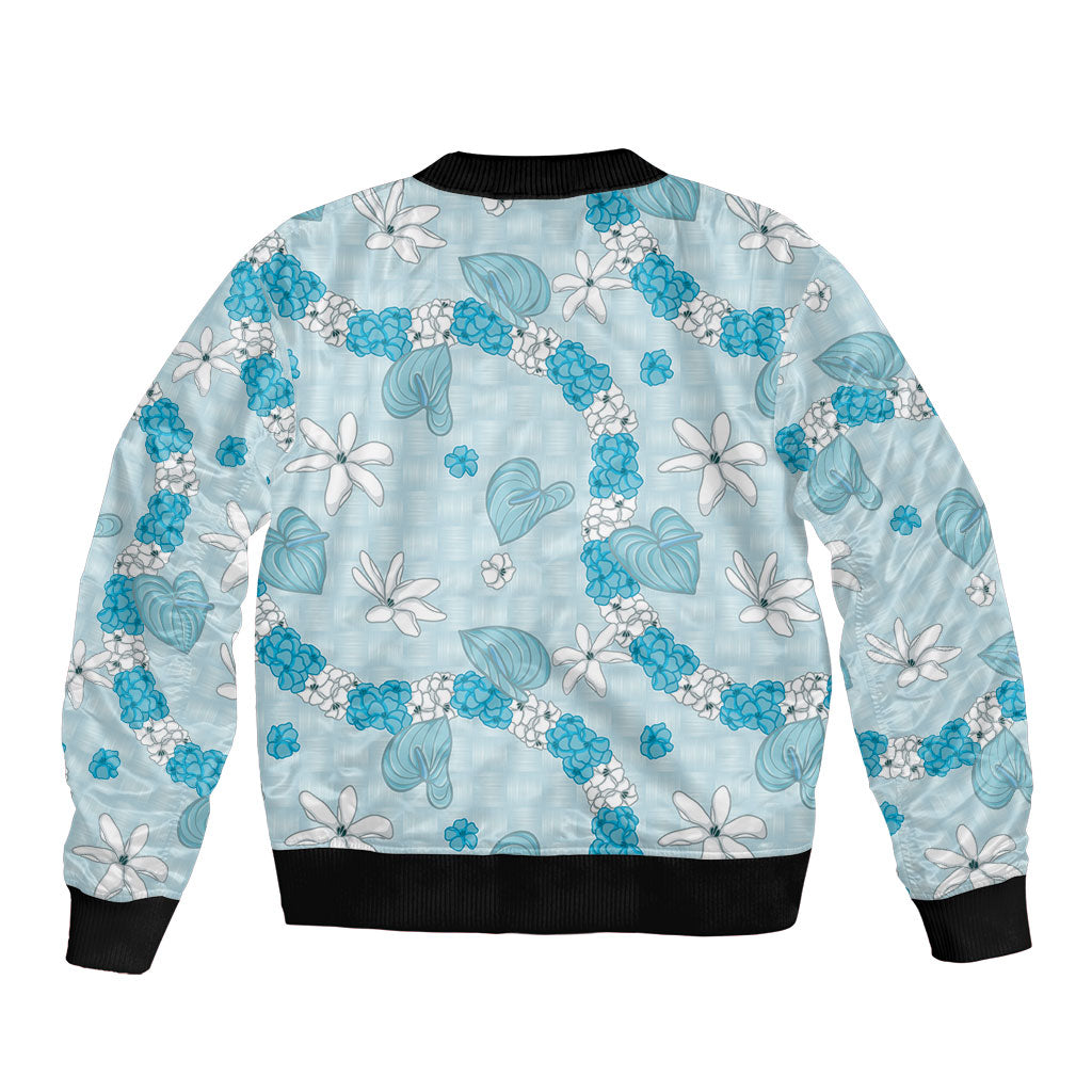 Hawaii Anthurium Tiare Pikake Lei Sleeve Zip Bomber Jacket UliUli Lauhala Art Pattern