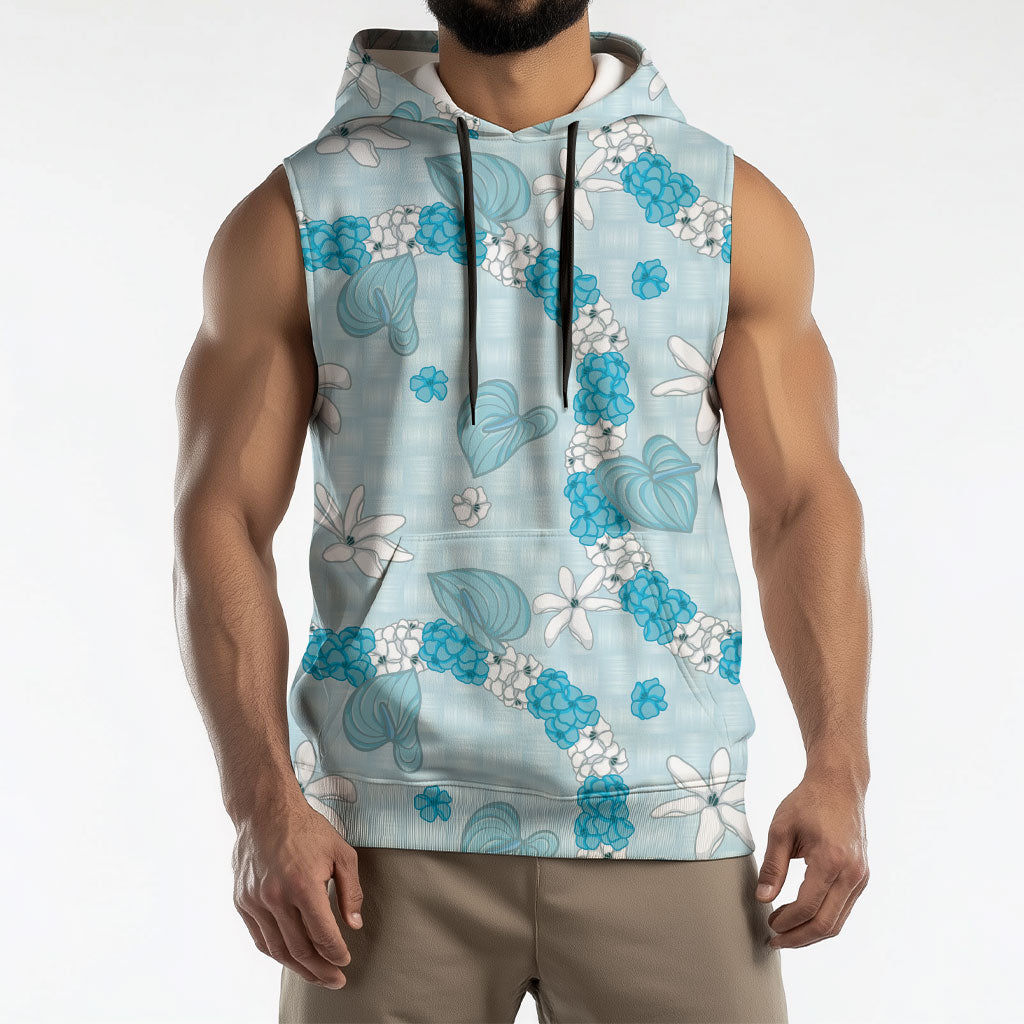 Hawaii Anthurium Tiare Pikake Lei Sleeveless Hoodie UliUli Lauhala Art Pattern