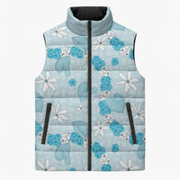 Hawaii Anthurium Tiare Pikake Lei Sleeveless Puffer Jacket UliUli Lauhala Art Pattern LT01 Unisex Blue - Polynesian Pride
