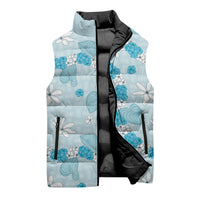 Hawaii Anthurium Tiare Pikake Lei Sleeveless Puffer Jacket UliUli Lauhala Art Pattern LT01 - Polynesian Pride