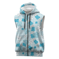 Hawaii Anthurium Tiare Pikake Lei Sleeveless Zip Hoodie UliUli Lauhala Art Pattern LT01 Blue - Polynesian Pride