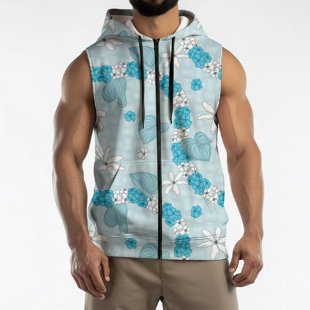 Hawaii Anthurium Tiare Pikake Lei Sleeveless Zip Hoodie UliUli Lauhala Art Pattern LT01 - Polynesian Pride