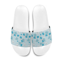 Hawaii Anthurium Tiare Pikake Lei Slide Sandals UliUli Lauhala Art Pattern LT01 Blue - Polynesian Pride