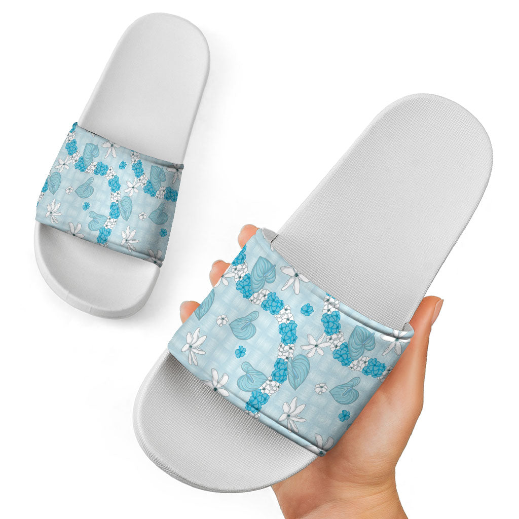 Hawaii Anthurium Tiare Pikake Lei Slide Sandals UliUli Lauhala Art Pattern LT01 - Polynesian Pride