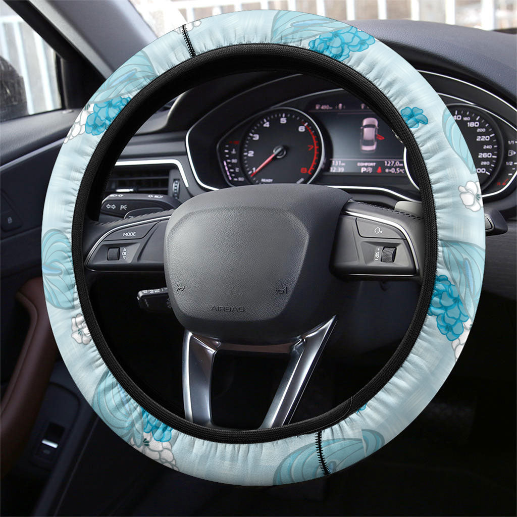 Hawaii Anthurium Tiare Pikake Lei Steering Wheel Cover UliUli Lauhala Art Pattern LT01 - Polynesian Pride