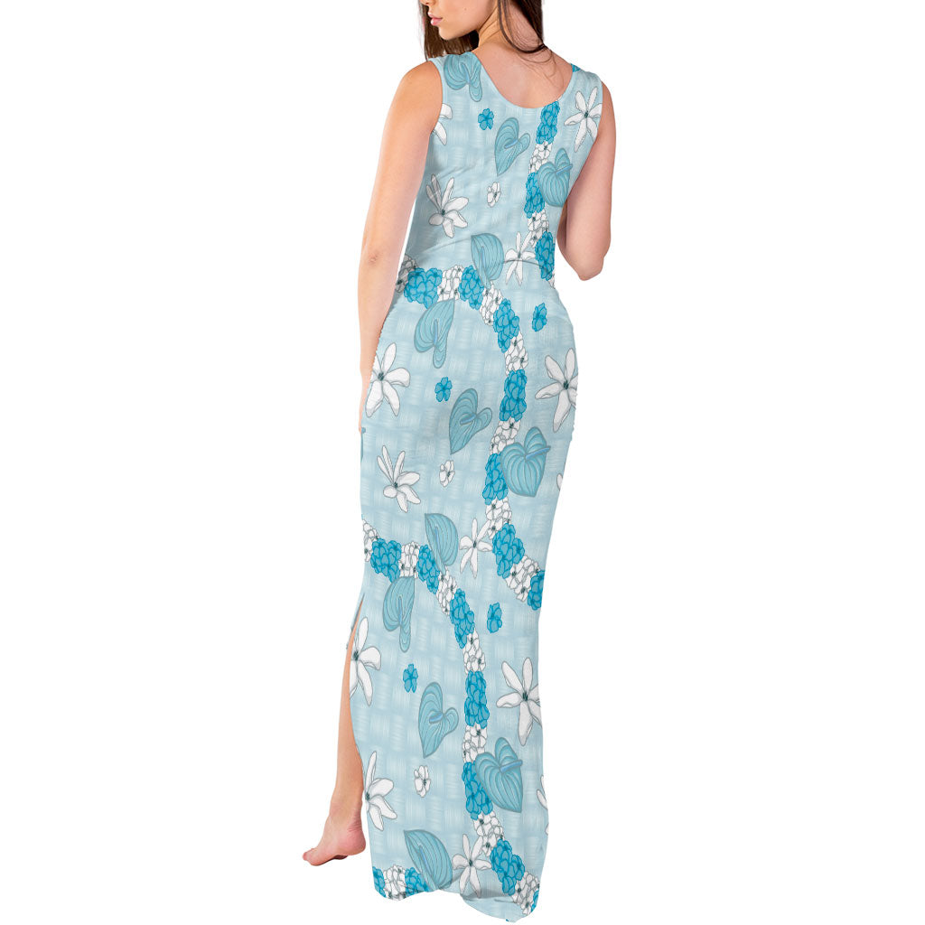 Hawaii Anthurium Tiare Pikake Lei Tank Maxi Dress UliUli Lauhala Art Pattern LT01 - Polynesian Pride