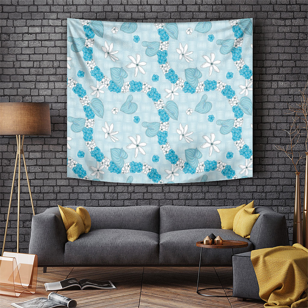 Hawaii Anthurium Tiare Pikake Lei Tapestry UliUli Lauhala Art Pattern LT01 Blue - Polynesian Pride