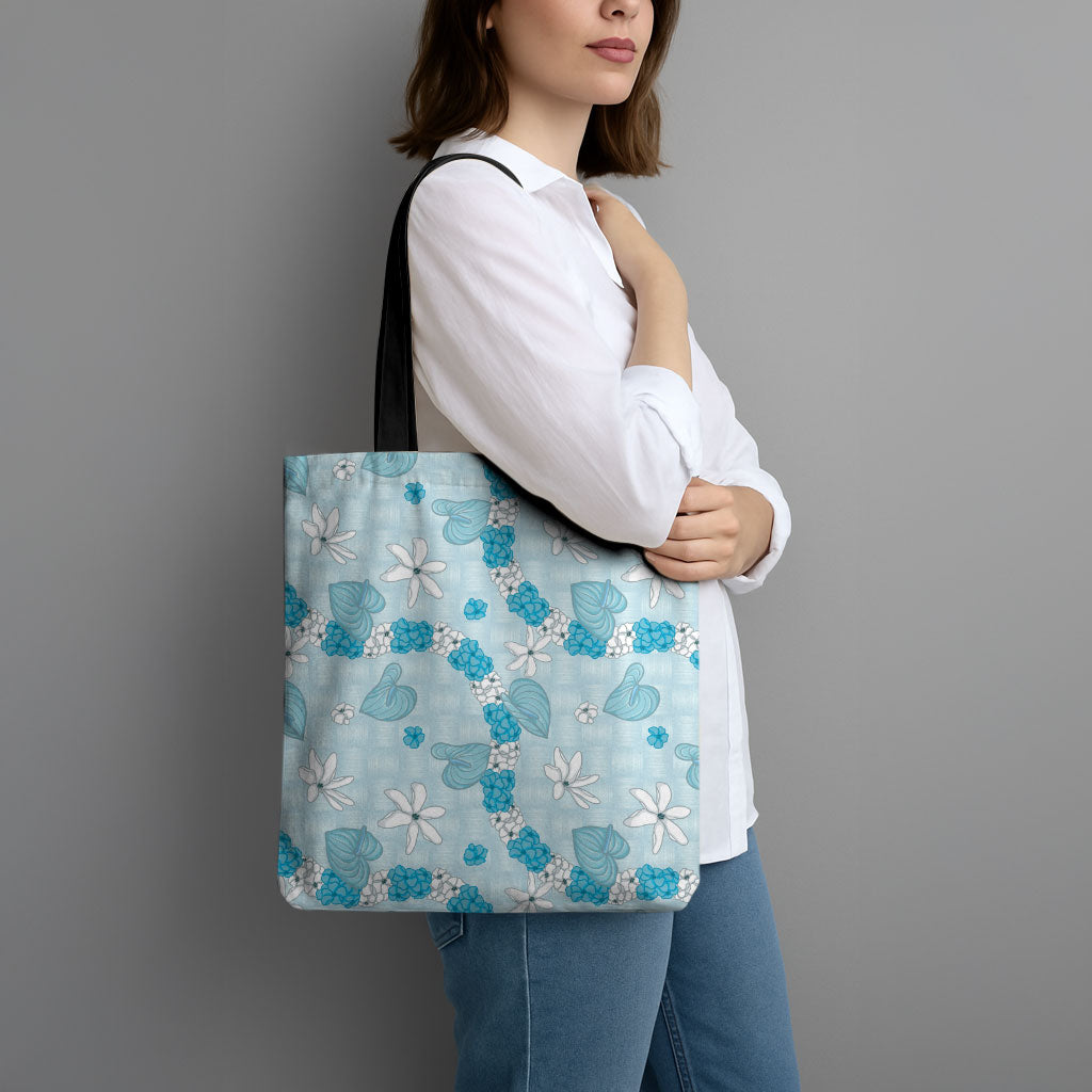 Hawaii Anthurium Tiare Pikake Lei Tote Bag UliUli Lauhala Art Pattern LT01 - Polynesian Pride