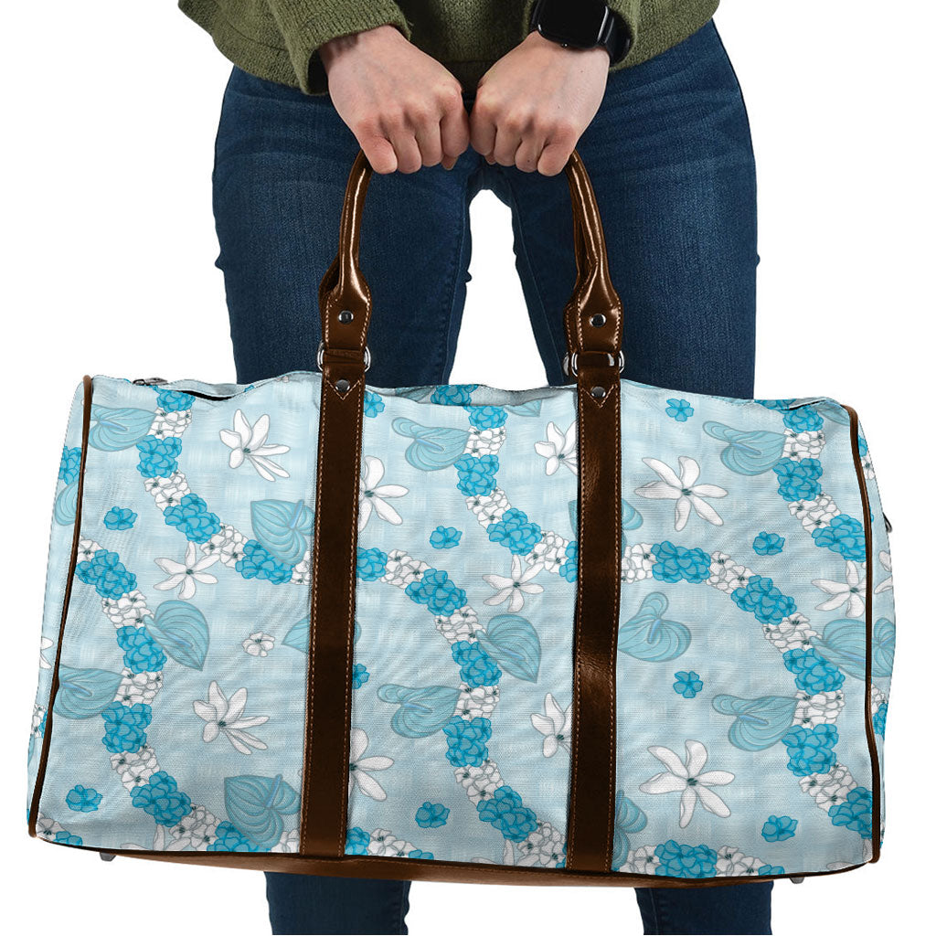 Hawaii Anthurium Tiare Pikake Lei Travel Bag UliUli Lauhala Art Pattern LT01 Blue - Polynesian Pride