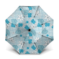 Hawaii Anthurium Tiare Pikake Lei Umbrella UliUli Lauhala Art Pattern LT01 One Size Folded 11.42 inch Opened Diameter 37.4 inch Blue - Polynesian Pride