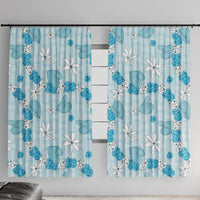 Hawaii Anthurium Tiare Pikake Lei Window Curtain UliUli Lauhala Art Pattern LT01 With Hooks Blue - Polynesian Pride