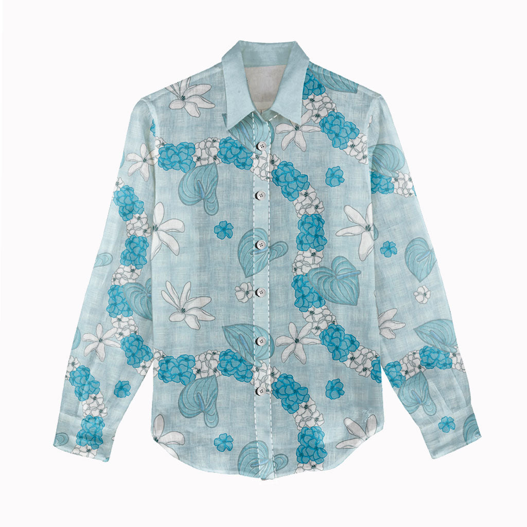 Hawaii Anthurium Tiare Pikake Lei Women Casual Shirt UliUli Lauhala Art Pattern LT01 - Polynesian Pride