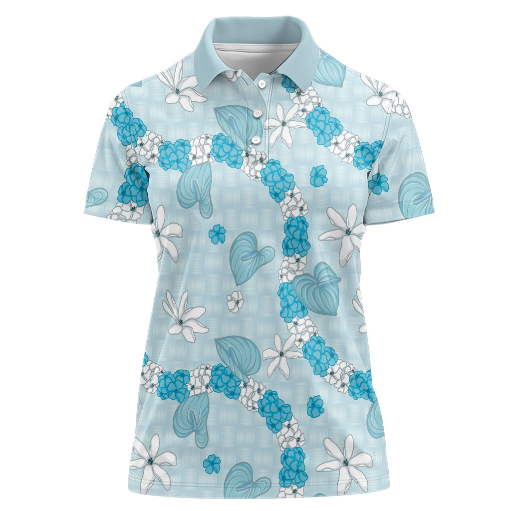 Hawaii Anthurium Tiare Pikake Lei Women Polo Shirt UliUli Lauhala Art Pattern