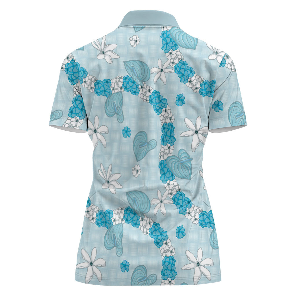 Hawaii Anthurium Tiare Pikake Lei Women Polo Shirt UliUli Lauhala Art Pattern