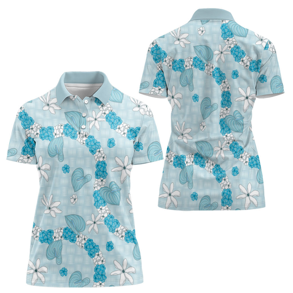 Hawaii Anthurium Tiare Pikake Lei Women Polo Shirt UliUli Lauhala Art Pattern